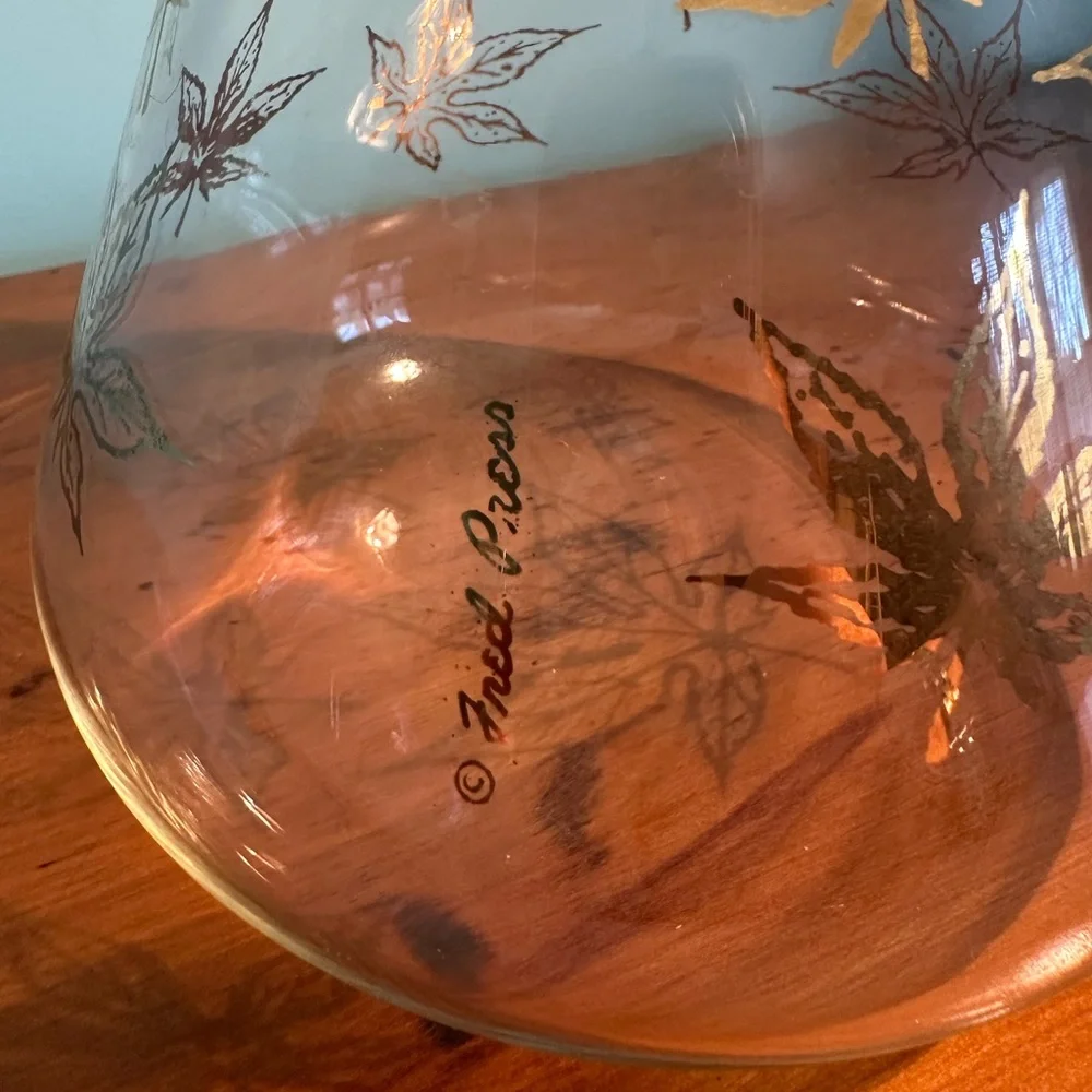 1950s-1960s Mid-Century Vintage Signed Fred Press Gold Leaves Coffee Carafe Bar